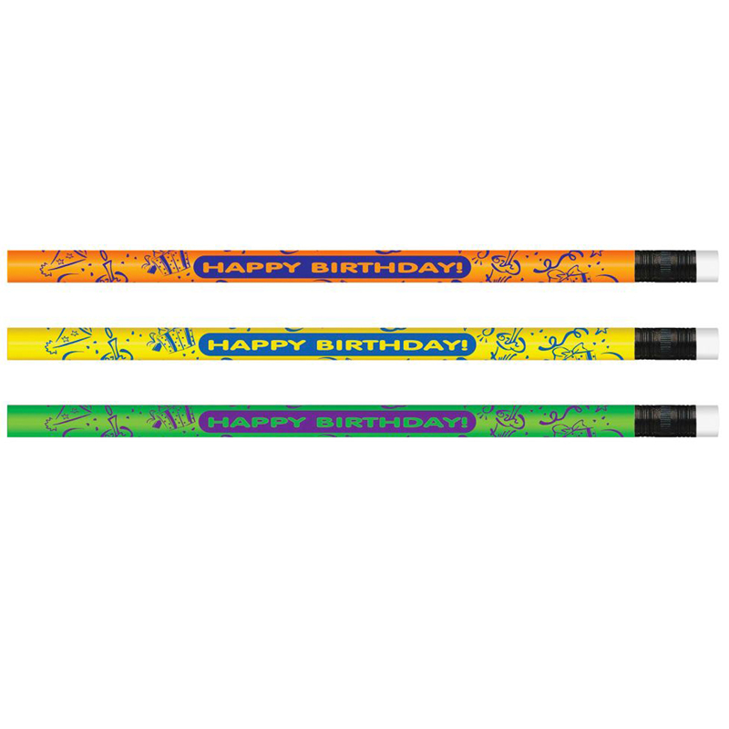 Pencils Neon Happy Birthday, 12 Per Pack, 12 Packs