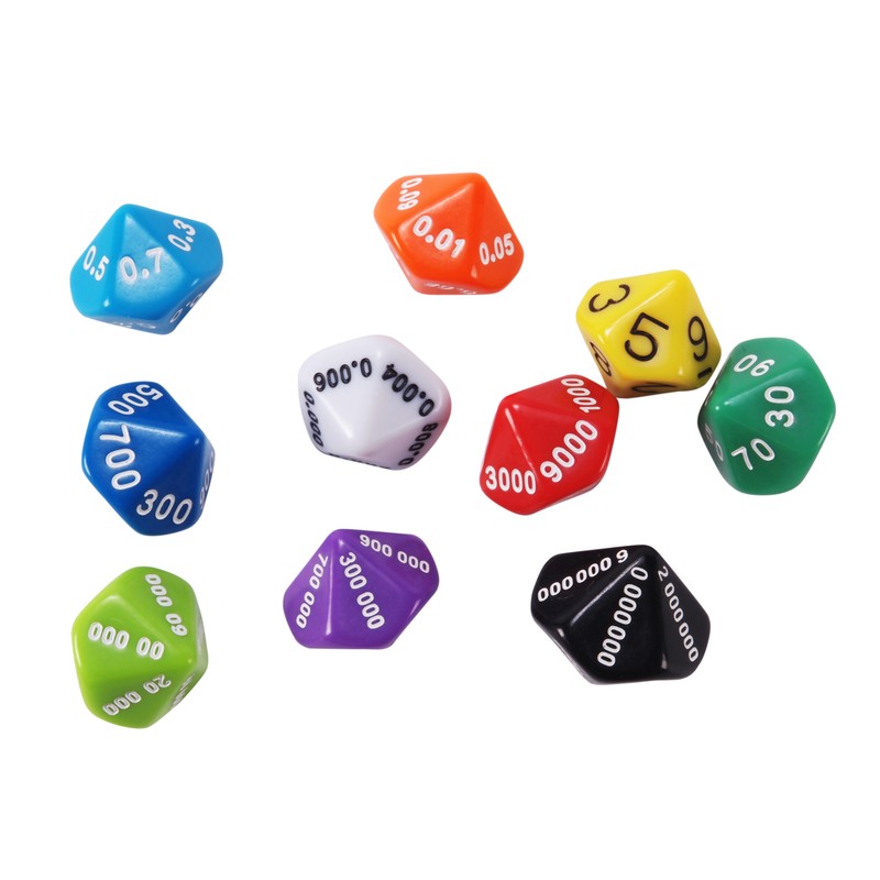 10-Sided Place Value & Decimal Dice - Set of 10