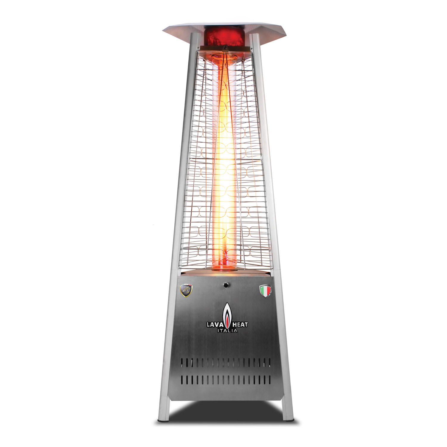 The Lava Heat Italia A-Line 6 foot Commercial Flame Tower Heater, Manual Ignition, Stainless Steel Finish, Liquid Propane