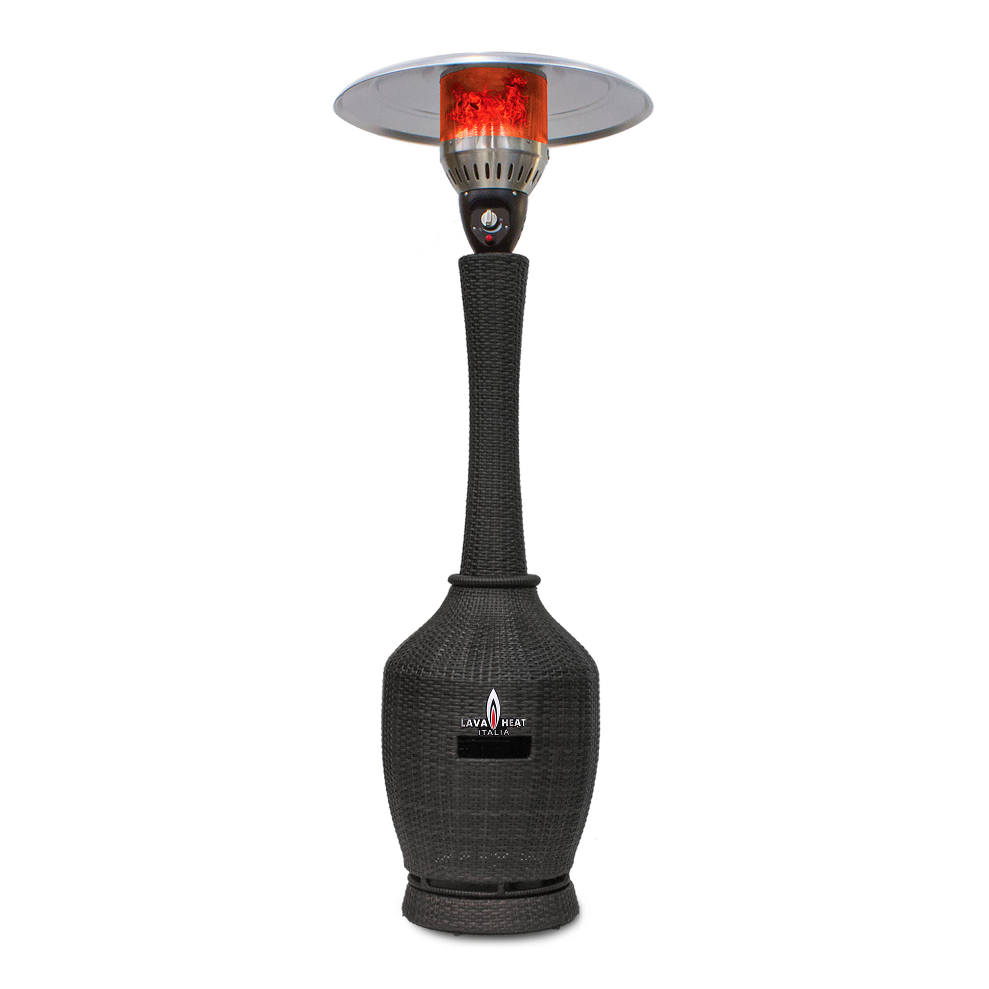 The Lava Heat Italia T-Line 7 Foot Commercial Umbrella Heater, Manual Ignition, Wicker Black Finish, Natural Gas