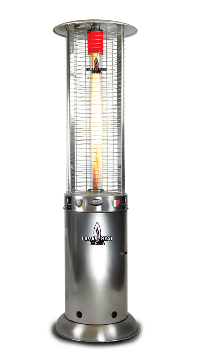 The Lava Heat Italia R-Line 7 Foot Commercial Flame Tower Heater, Manual Ignition, Stainless Steel Finish, Natural Gas