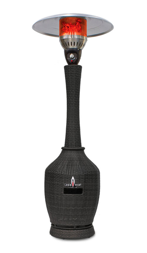 The Lava Heat Italia T-Line 7 Foot Commercial Umbrella Heater, Manual Ignition, Wicker Black Finish, Liquid Propane