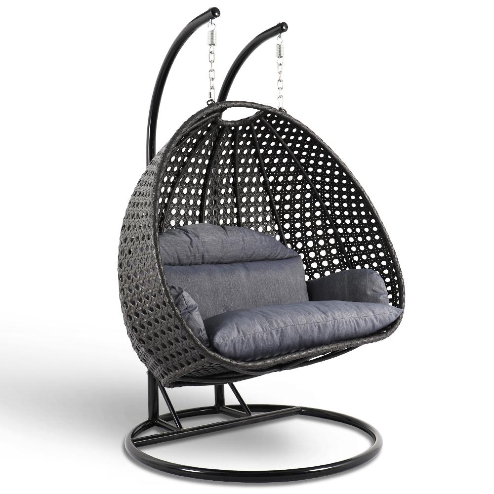 LeisureMod Charcoal Wicker Hanging 2 person Egg Swing Chair ESC57CBU
