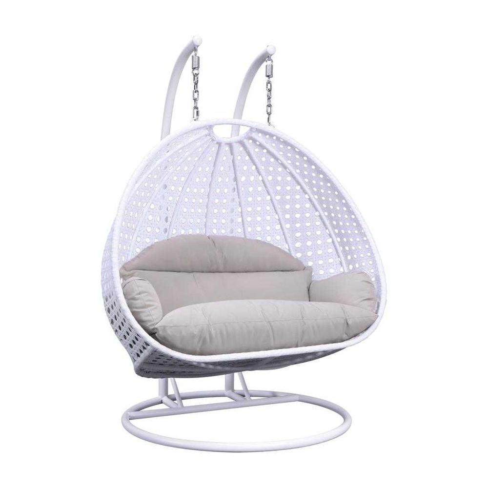 LeisureMod White Wicker Hanging 2 person Egg Swing Chair ESC57WBG