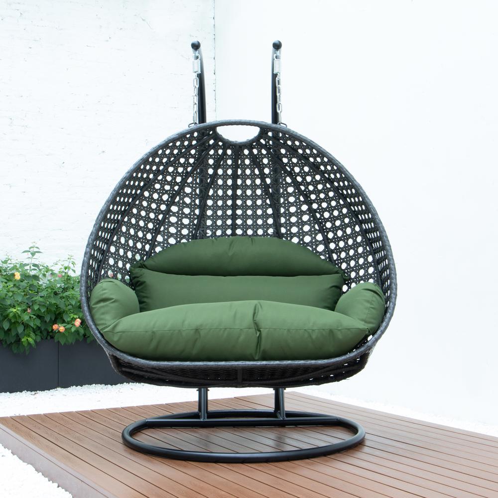 LeisureMod Charcoal Wicker Hanging 2 person Egg Swing Chair ESCCH-57DG