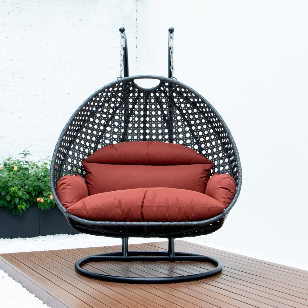 LeisureMod Charcoal Wicker Hanging 2 person Egg Swing Chair ESCCH-57DOR