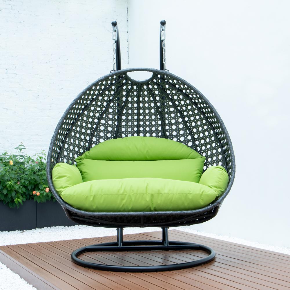 LeisureMod Charcoal Wicker Hanging 2 person Egg Swing Chair ESCCH-57LG