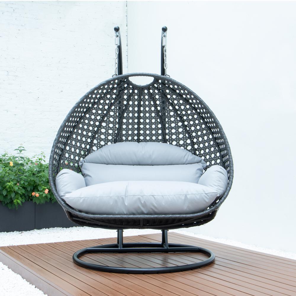 LeisureMod Charcoal Wicker Hanging 2 person Egg Swing Chair ESCCH-57LGR