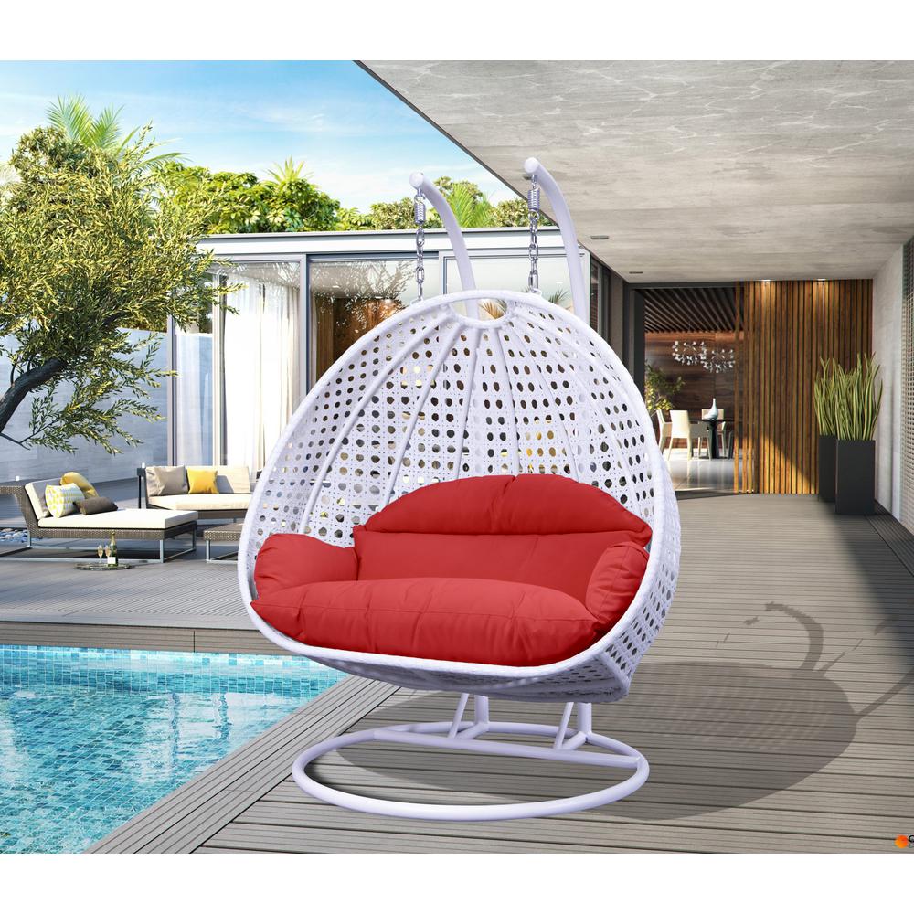 LeisureMod White Wicker Hanging 2 person Egg Swing Chair ESCW-57R