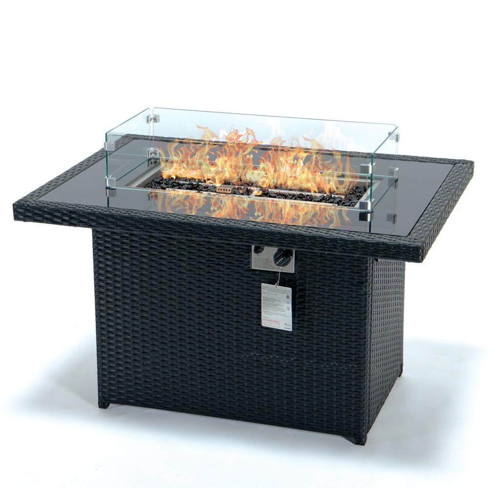 LeisureMod Mace Wicker Patio Modern Propane Fire Pit Table CFW44G-BL