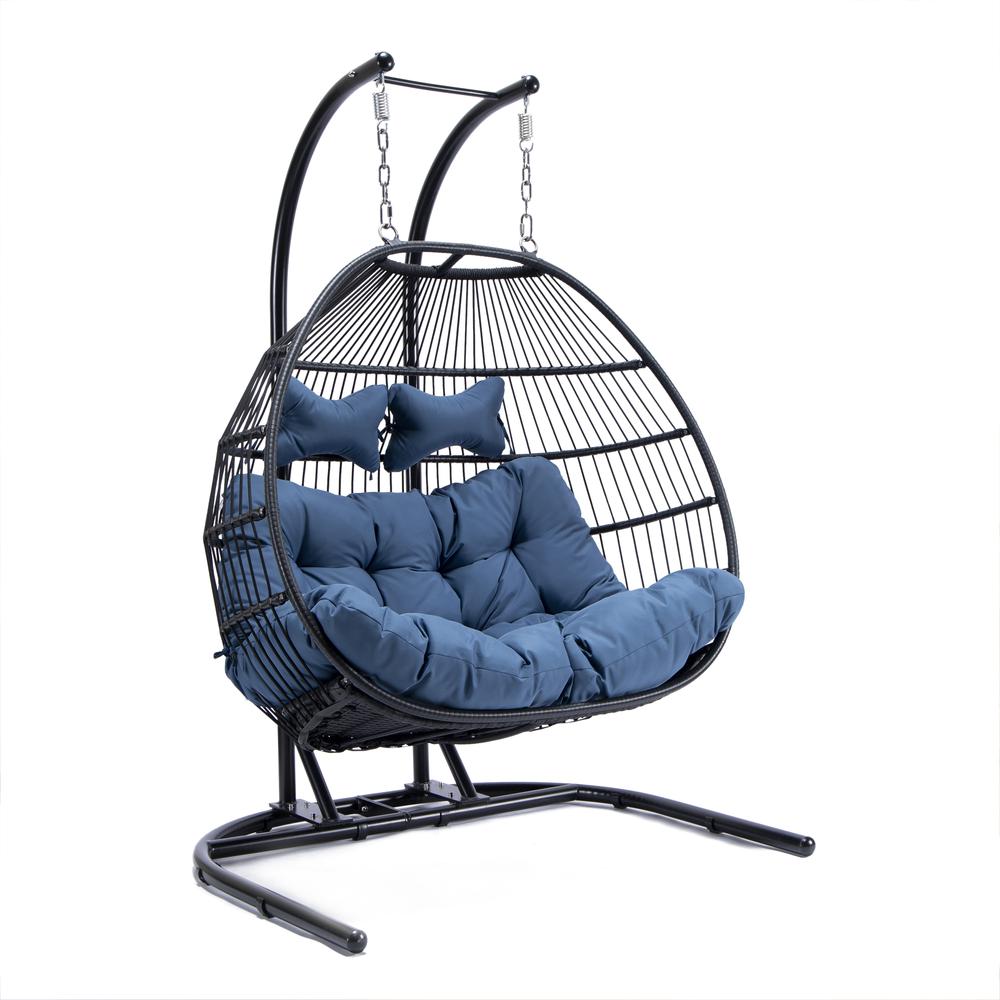LeisureMod Wicker 2 Person Double Folding Hanging Egg Swing Chair ESCF52NBU