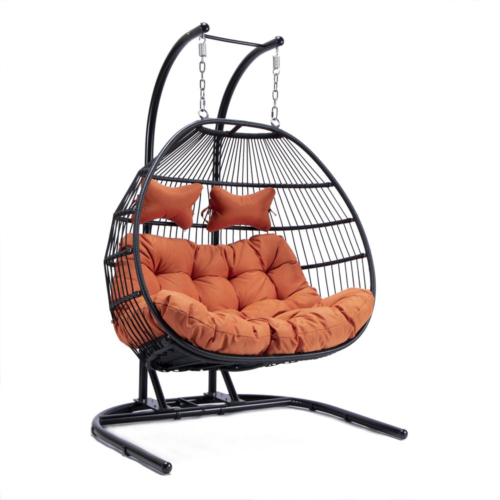 LeisureMod Wicker 2 Person Double Folding Hanging Egg Swing Chair ESCF52OR