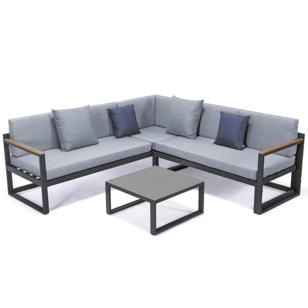 Chelsea Black Sectional With Adjustable Headrest & Coffee Table With Two Tone Cushions