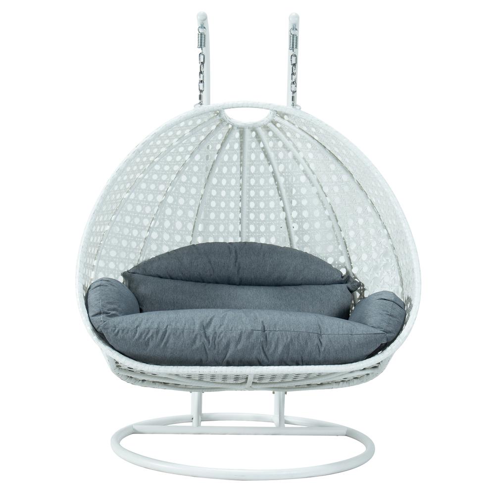 LeisureMod Charcoal Blue Wicker Hanging 2 person Egg Swing Chair