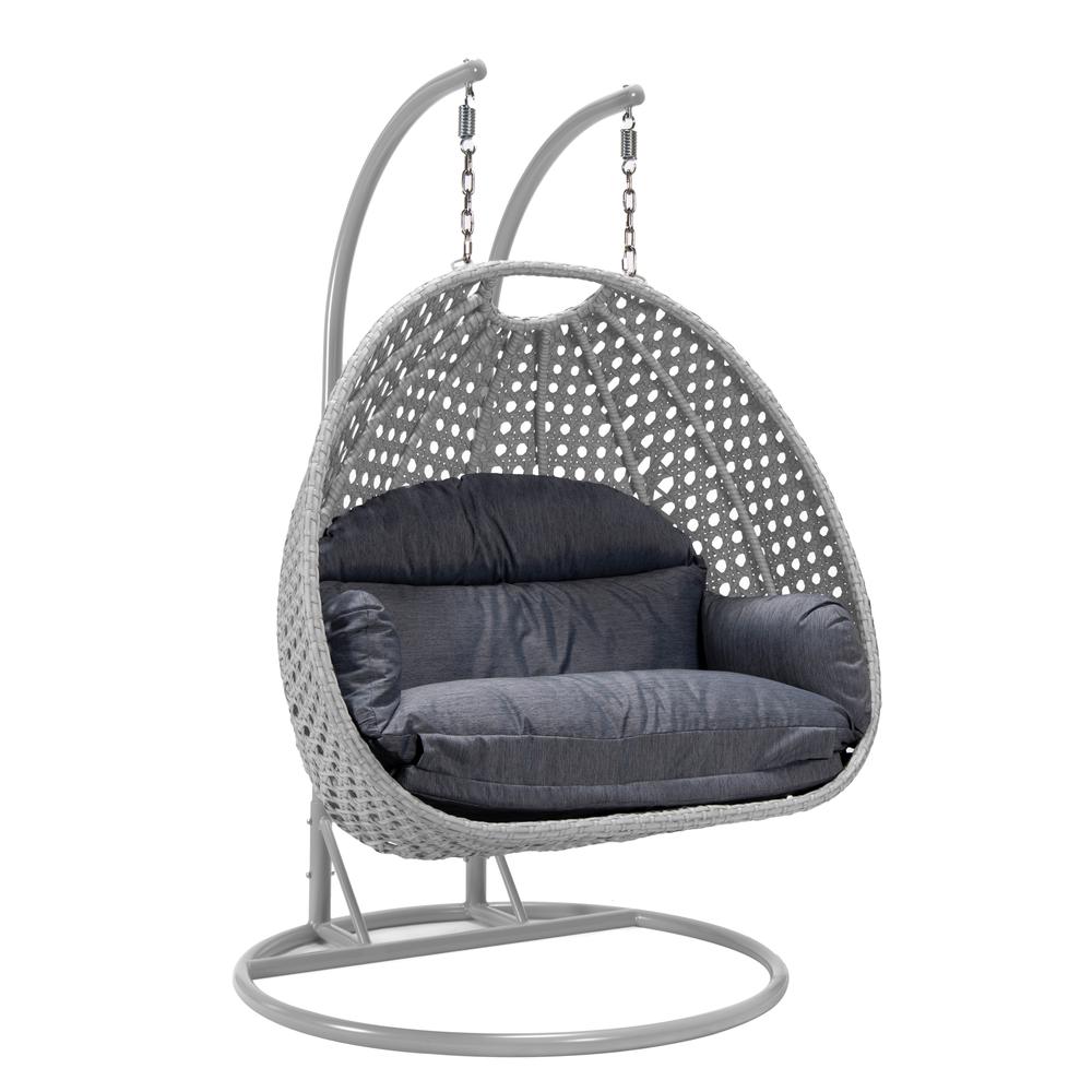 LeisureMod Wicker Hanging 2 person Egg Swing Chair in Charcoal Blue