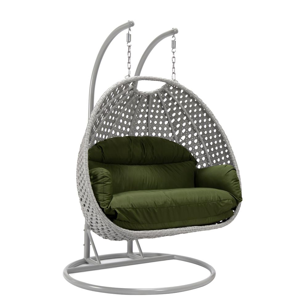 LeisureMod Wicker Hanging 2 person Egg Swing Chair in Dark Green