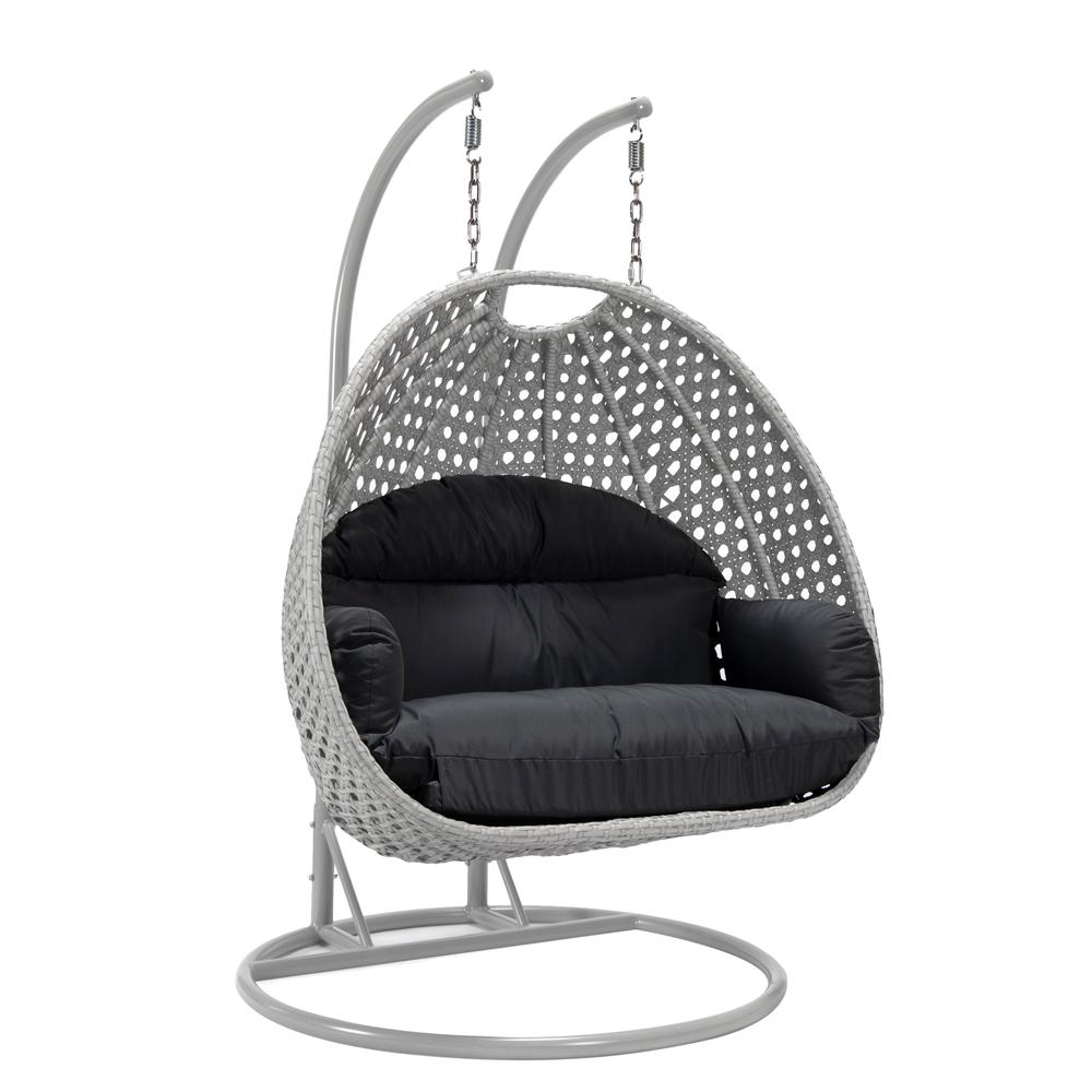 LeisureMod Wicker Hanging 2 person Egg Swing Chair in Dark Grey