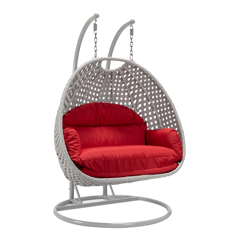 LeisureMod Wicker Hanging 2 person Egg Swing Chair in Red