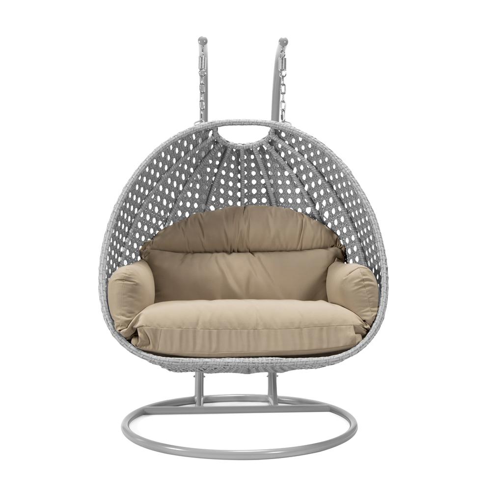 LeisureMod Wicker Hanging 2 person Egg Swing Chair in Taupe