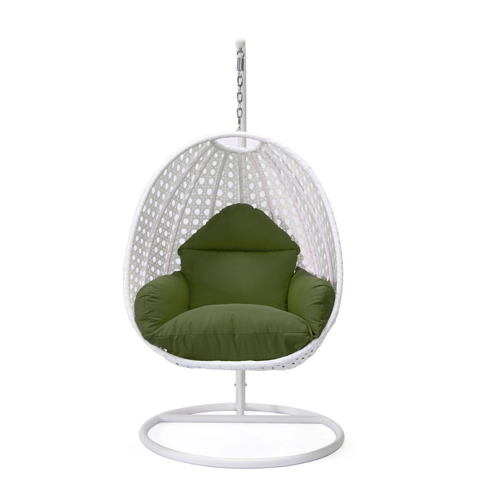 LeisureMod Wicker Hanging Egg Swing Chair, Dark Green color