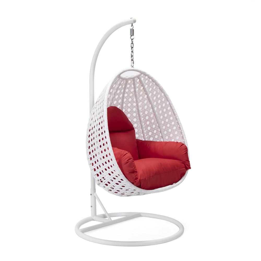 LeisureMod Wicker Hanging Egg Swing Chair, Red color