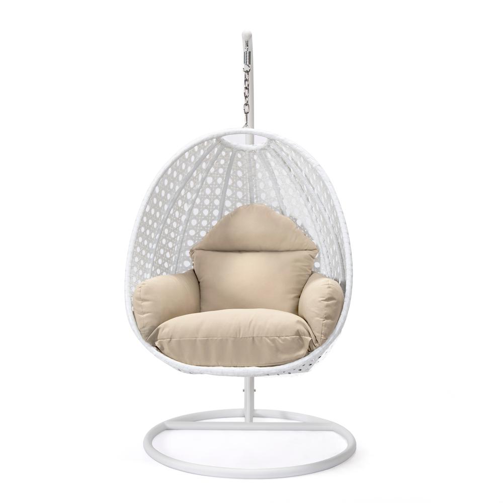 LeisureMod Wicker Hanging Egg Swing Chair, Taupe color