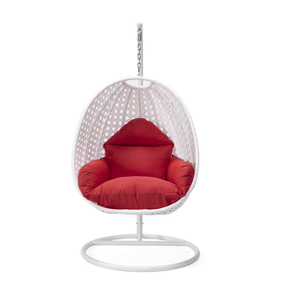 LeisureMod Wicker Hanging Egg Swing Chair, Red