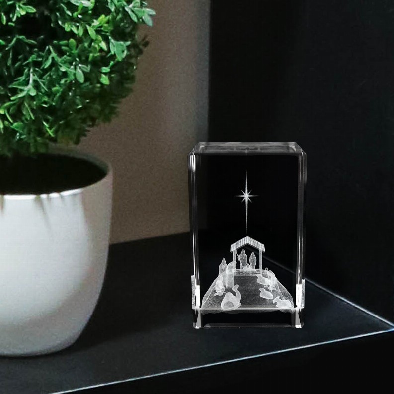 Nativity Scene Laser-engraved Crystal Cube