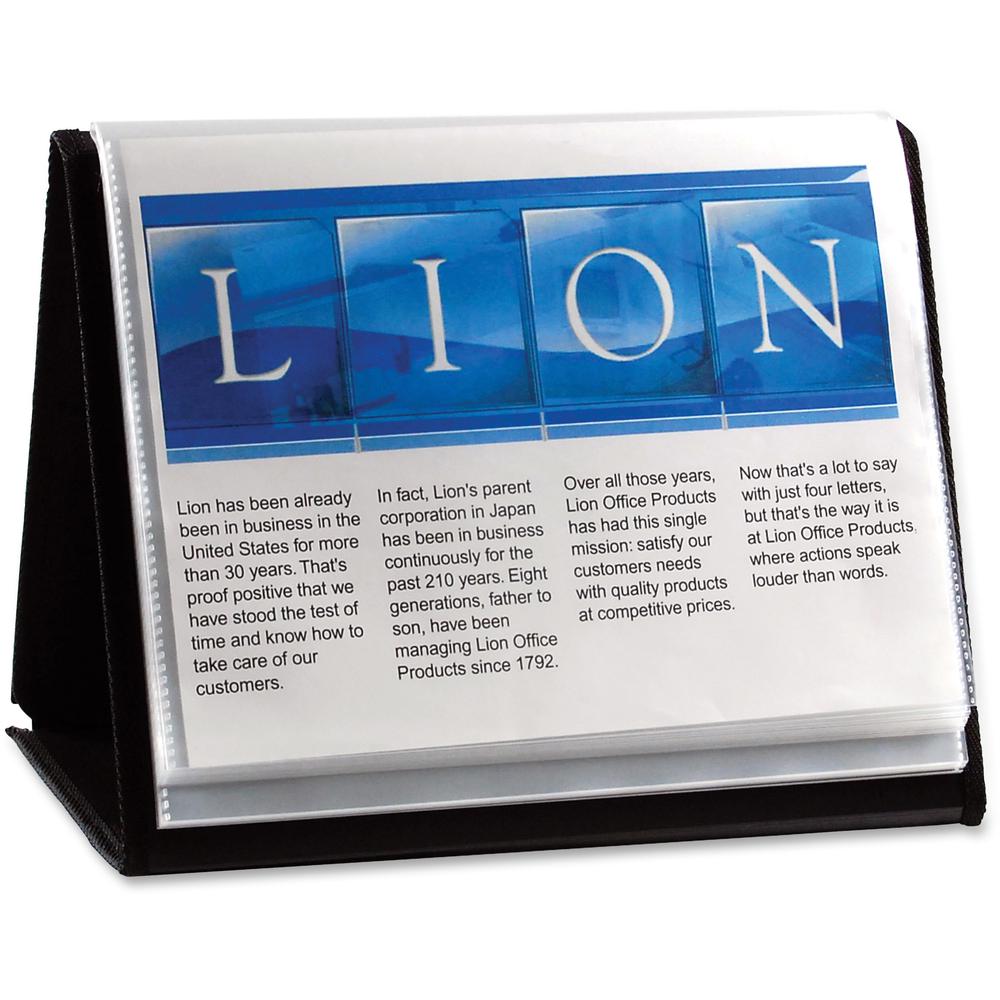 Lion Flip-N-Tell Display Easel Books - Letter - 8 1/2" x 11" Sheet Size - 40 Sheet Capacity - 20 Pocket(s) - Polypropylene - Bla