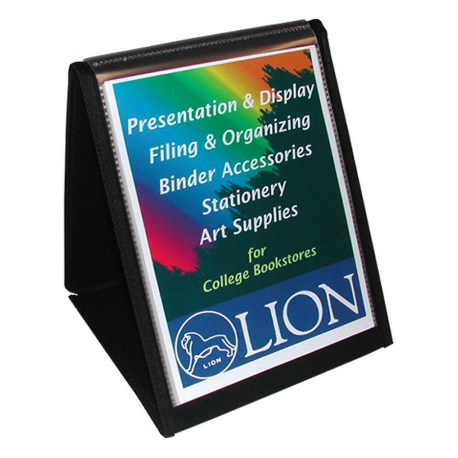 Lion Flip-N-Tell Display Easel Books - Letter - 8 1/2" x 11" Sheet Size - 40 Sheet Capacity - 20 Pocket(s) - Polypropylene - Bla