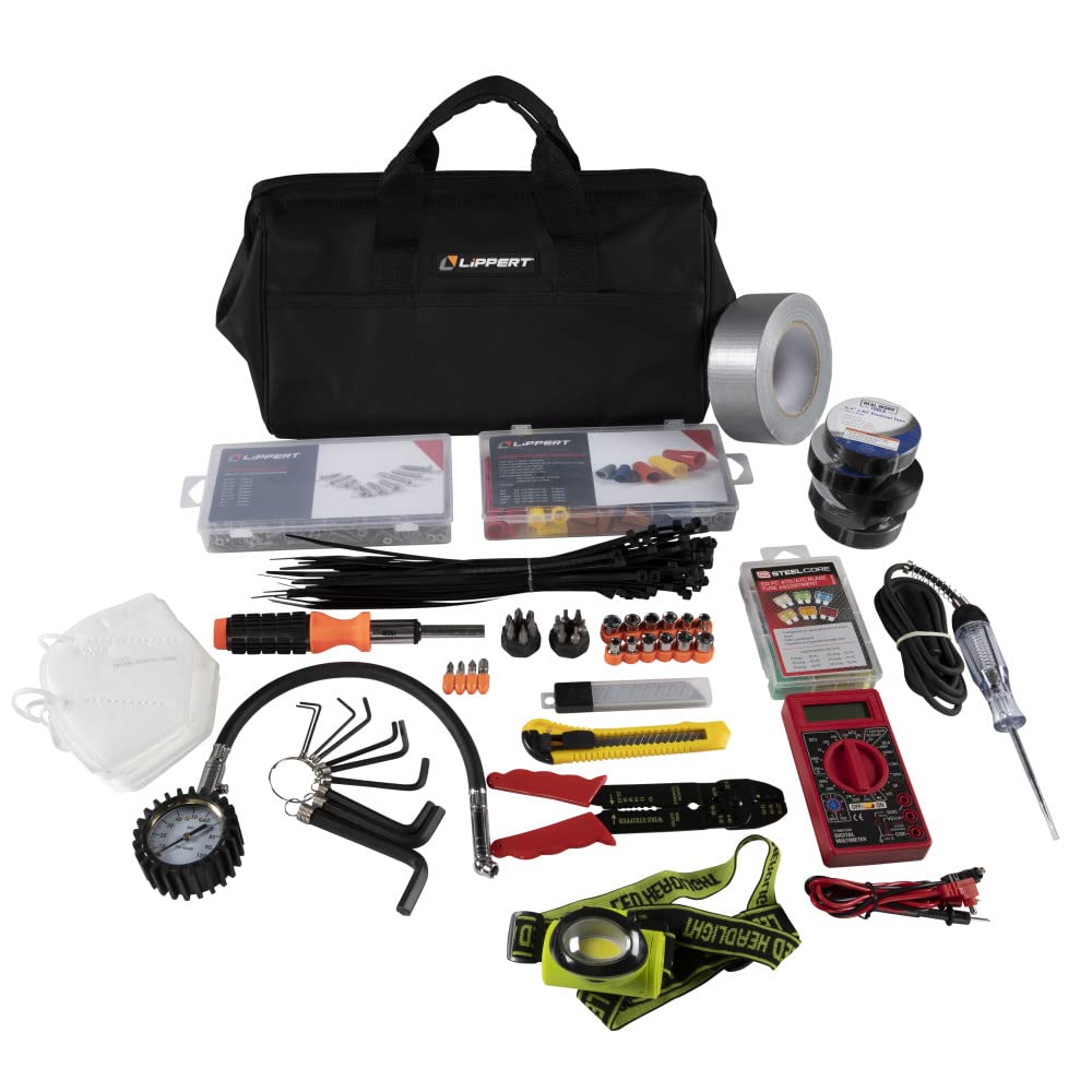 LIPPERT RV TOOLKIT; 15 tools and assorted parts for quickfix jobs; includes a tool bag