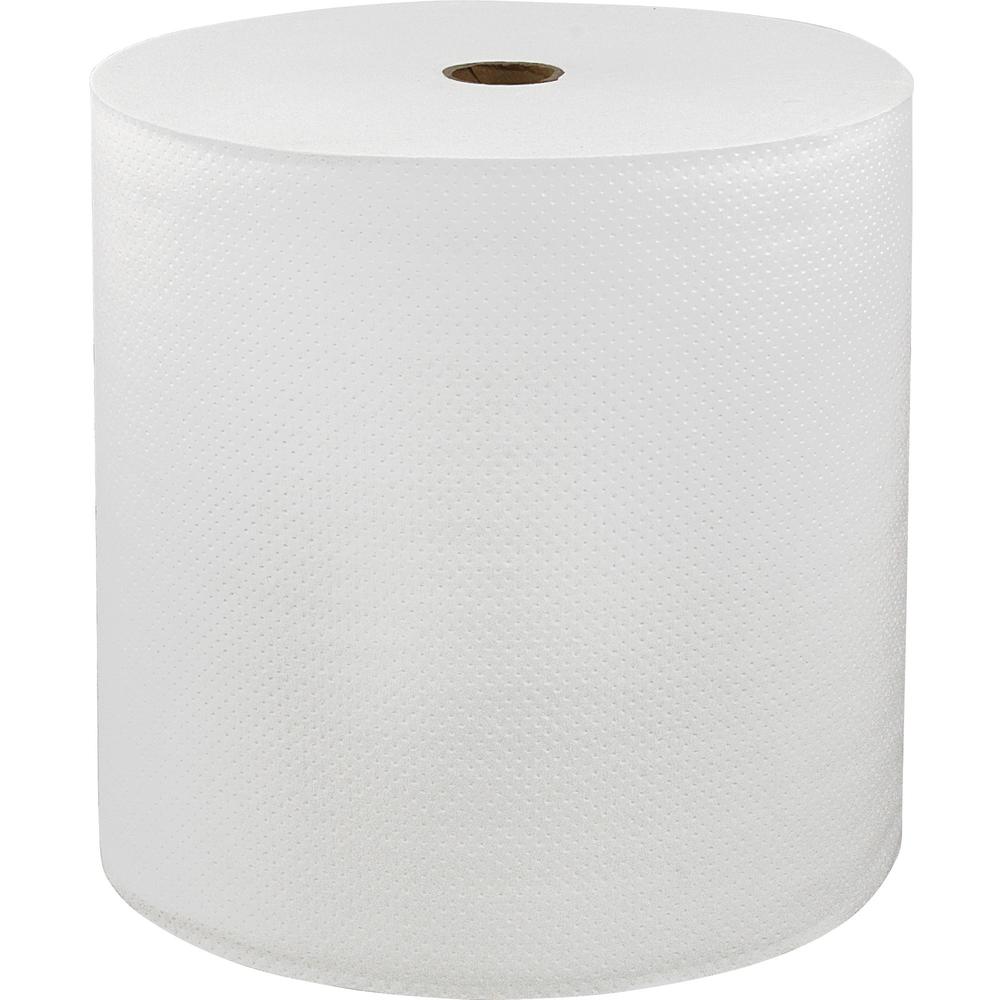 LoCor Hard Wound Roll Towels - 1 Ply - 7" x 800 ft - White - Virgin Fiber - Embossed, Strong, Absorbent - For Washroom - 6 Rolls