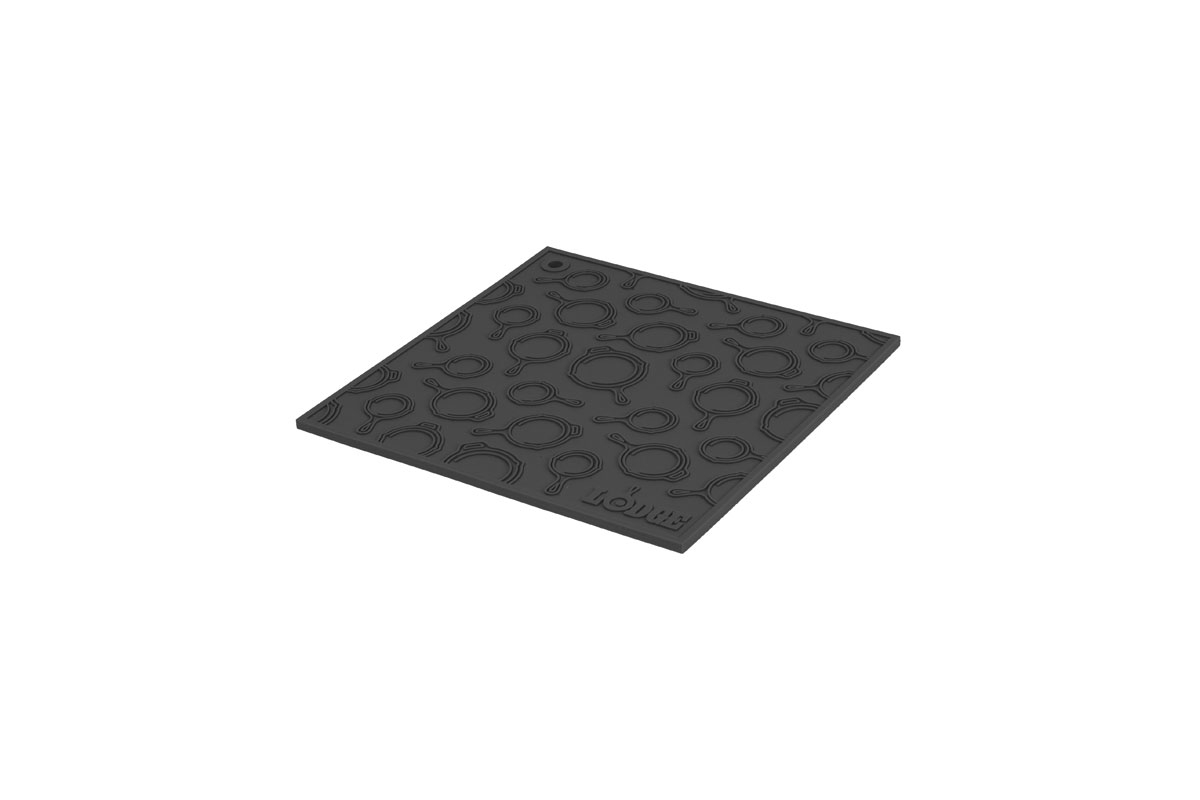 7IN SQUARE BLACK SILICONE TRIVET WITH SKILLET PATTERN