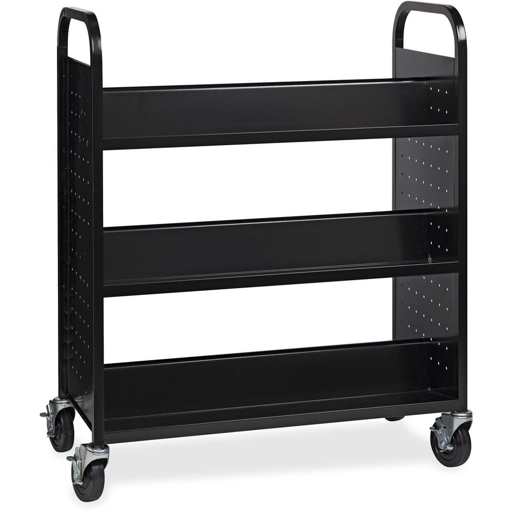 Lorell Double-sided Book Cart - 6 Shelf - Round Handle - 5" Caster Size - Steel - x 38" Width x 18" Depth x 46.3" Height - Black