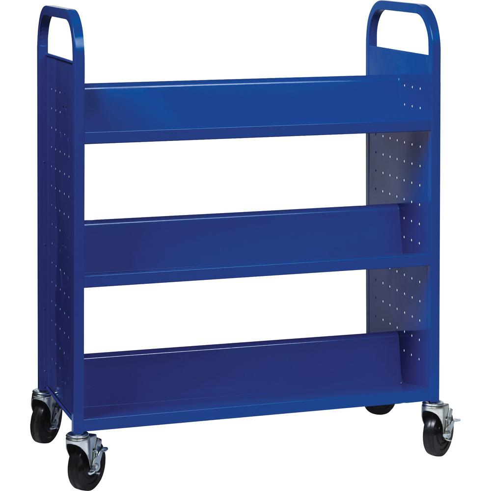 Lorell Double-sided Book Cart - 6 Shelf - Round Handle - 5" Caster Size - Steel - x 38" Width x 18" Depth x 46.3" Height - Blue 