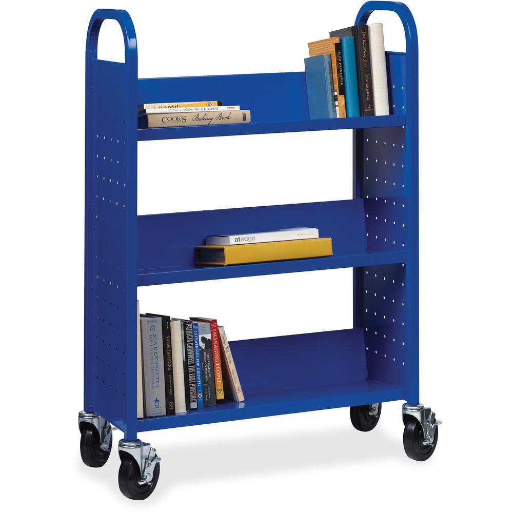 Lorell Single-sided Steel Book Cart - 3 Shelf - Round Handle - 5" Caster Size - Steel - x 32" Width x 14" Depth x 46" Height - B