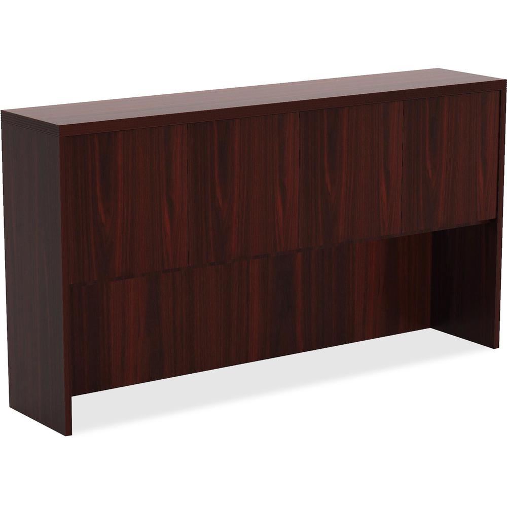 Lorell Chateau Series Mahogany Laminate Desking - 70.9" x 14.8"36.5" Hutch, 1.5" Top - 4 Door(s) - Reeded Edge - Material: P2 Pa
