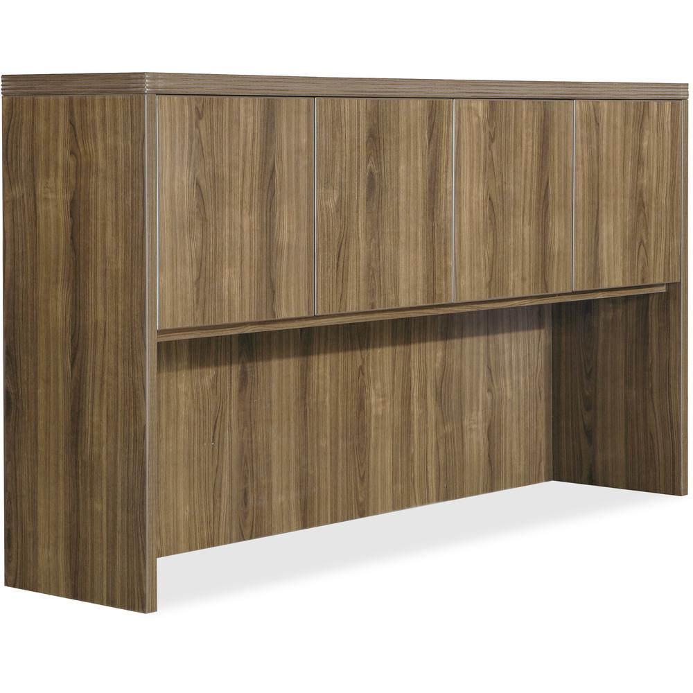 Lorell Chateau Series Walnut Laminate Desking - 70.9" x 14.8"36.5" Hutch, 1.5" Top - 4 Door(s) - Reeded Edge - Material: P2 Part