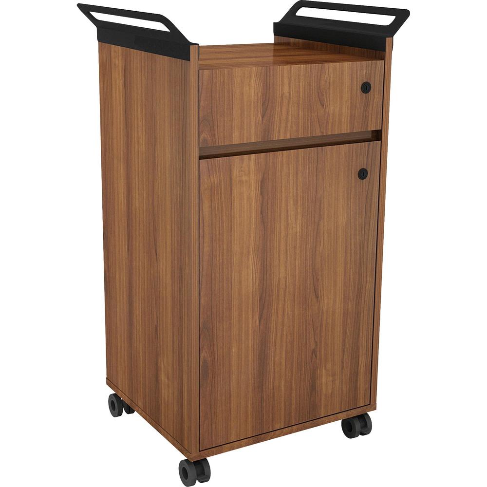 Lorell Mobile Storage Cabinet with Drawer - 23.5" x 17.8" x 36.4" - 1 x Door(s) - Mobility, Built-in Handle - Walnut - Laminate 