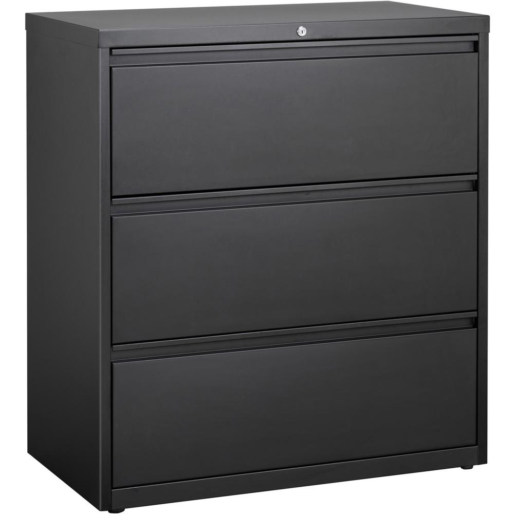 Lorell 3-Drawer Black Lateral Files - 36" x 18.6" x 40.3" - 3 x Drawer(s) for File - Letter, Legal, A4 - Lateral - Locking Drawe