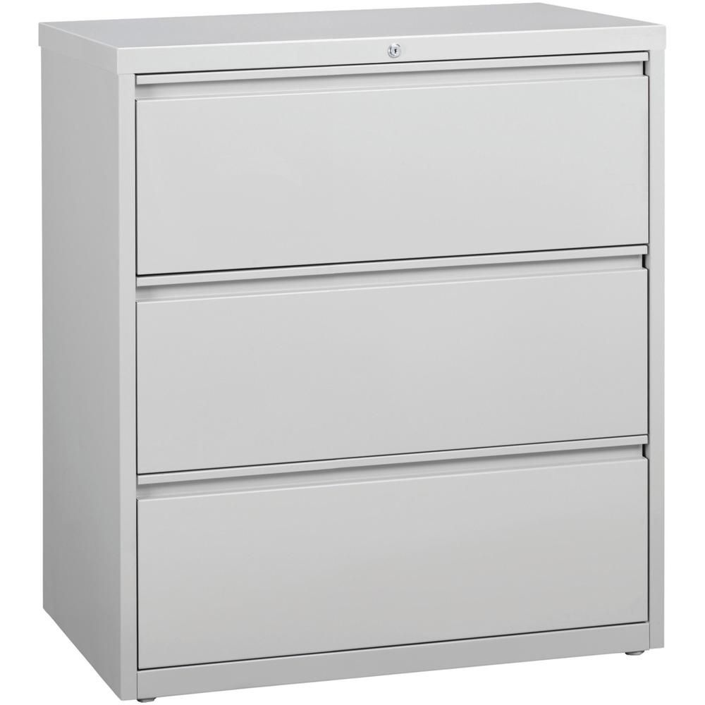 Lorell 3-Drawer Light Gray Lateral Files - 36" x 18.6" x 40.3" - 3 x Drawer(s) for File - Letter, Legal, A4 - Lateral - Locking 