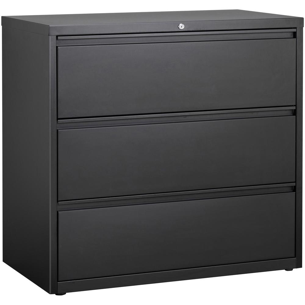 Lorell 3-Drawer Black Lateral Files - 42" x 18.6" x 40.3" - 3 x Drawer(s) for File - Letter, Legal, A4 - Lateral - Locking Drawe