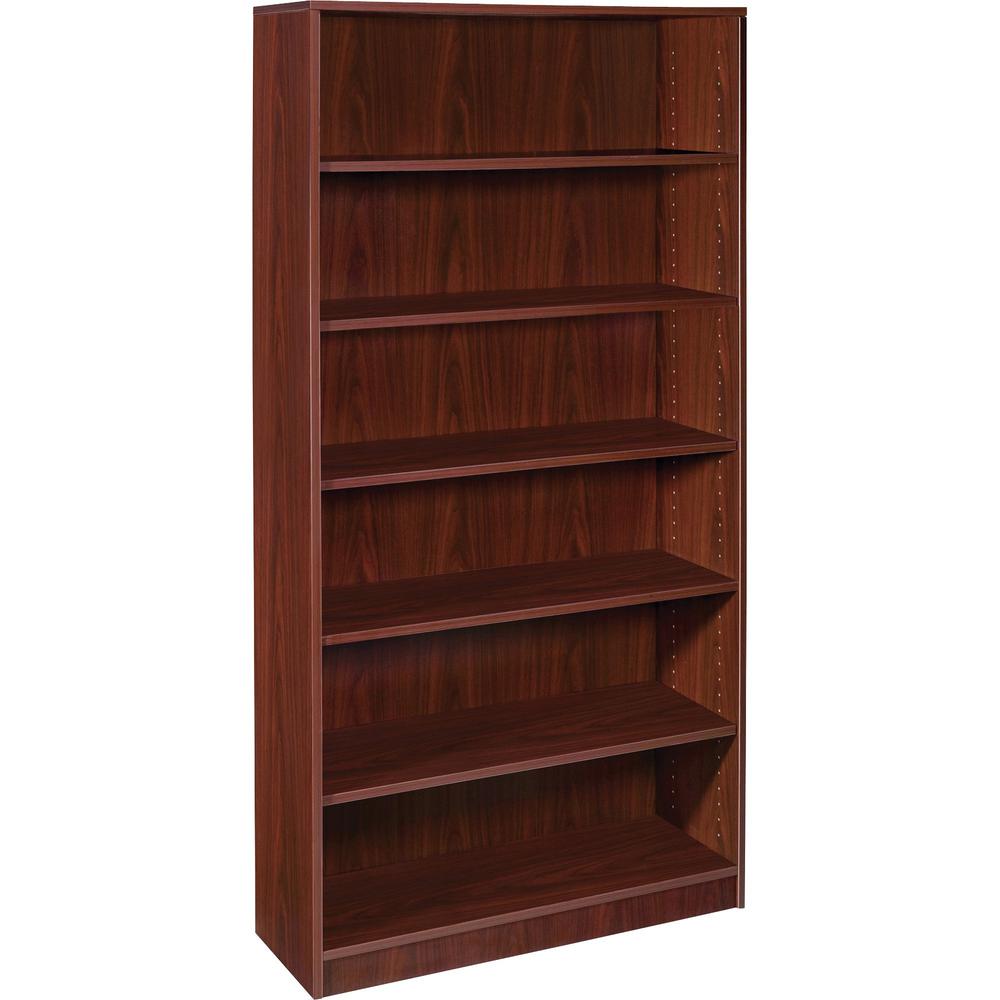 Lorell Mahogany Laminate Bookcase - 72" Height x 36" Width x 12" Depth - Sturdy, Adjustable Feet, Adjustable Shelf - Mahogany - 