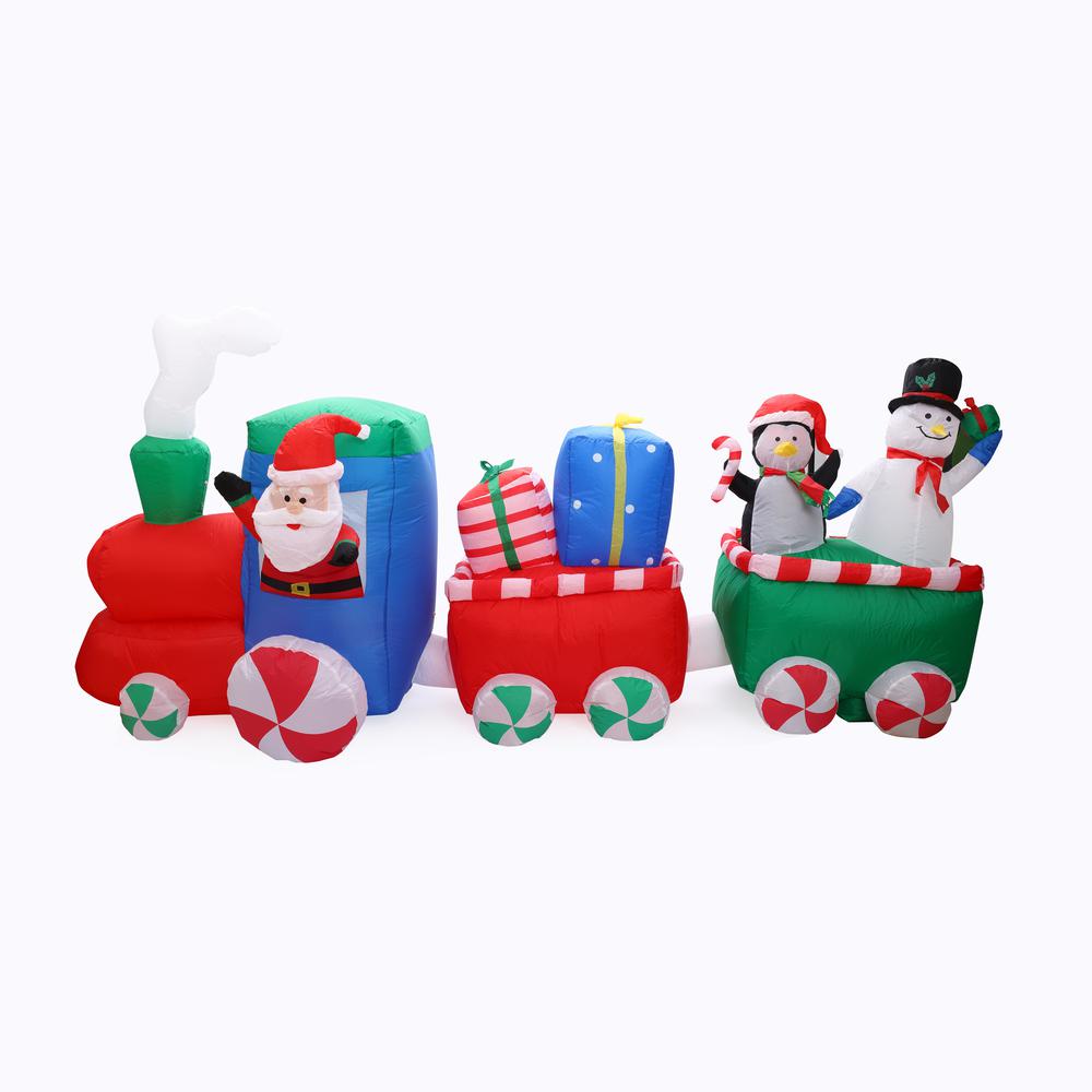 12Ft Santa Snowman Train Inflatable with LED Lights