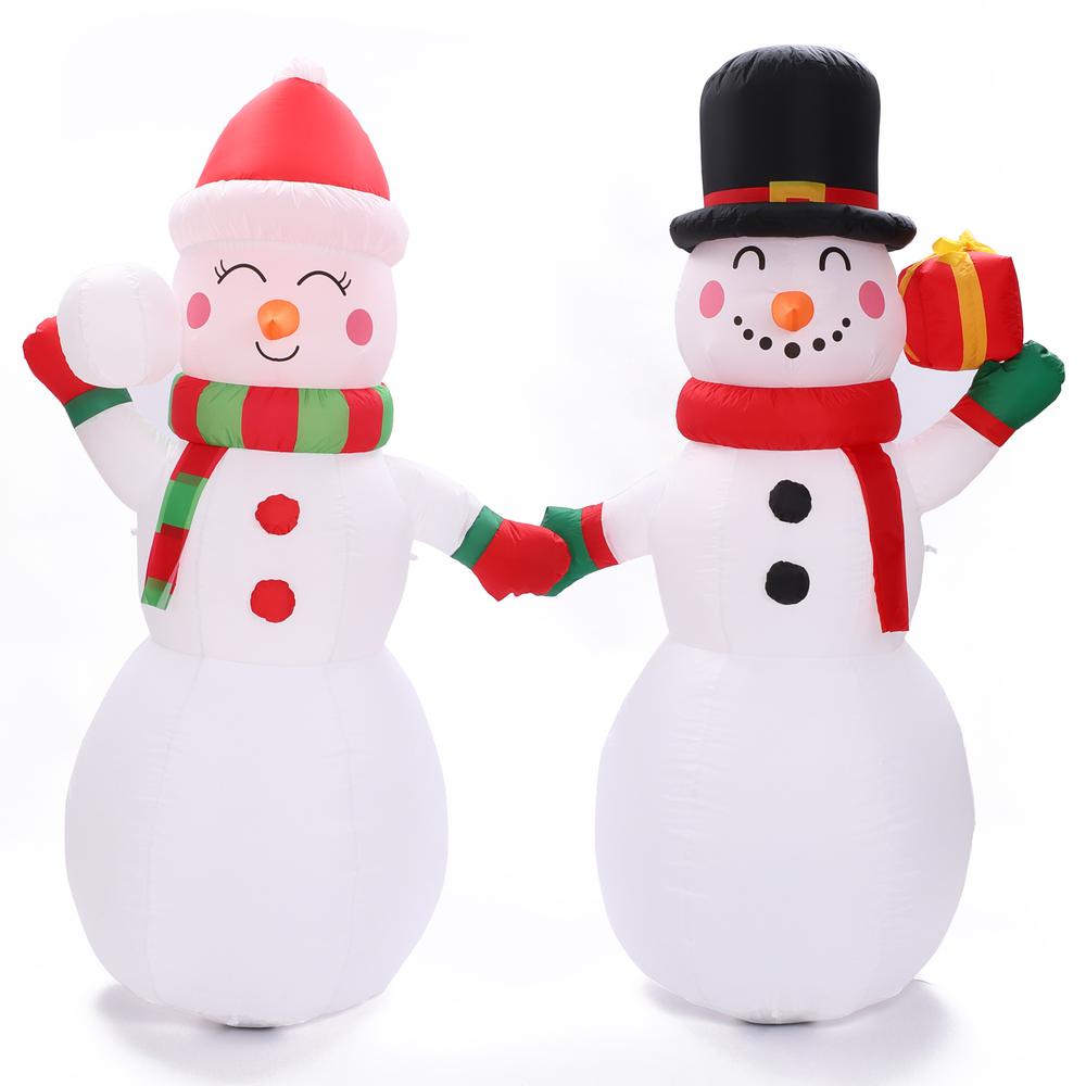 6Ft Snowman Couple Inflatable with LED Lights