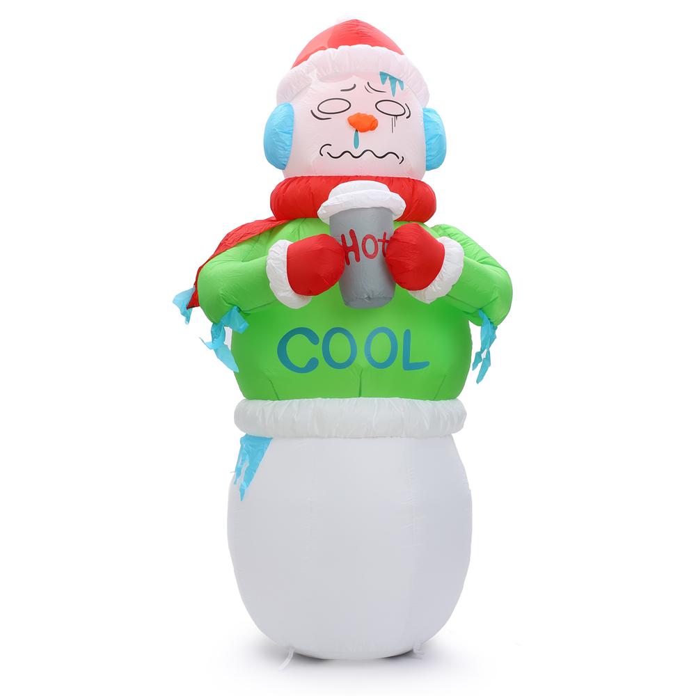 6Ft Shivering Snowman in Ugly Christmas Sweater Inflatable with LED Lights