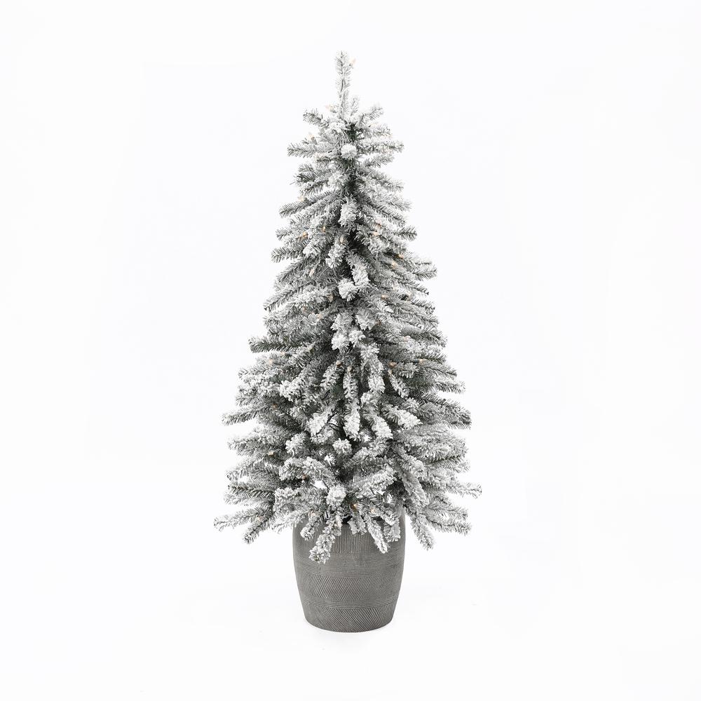 4Ft Pre-Lit LED Artificial Flocked Fir Christmas Tree with Pot Planter