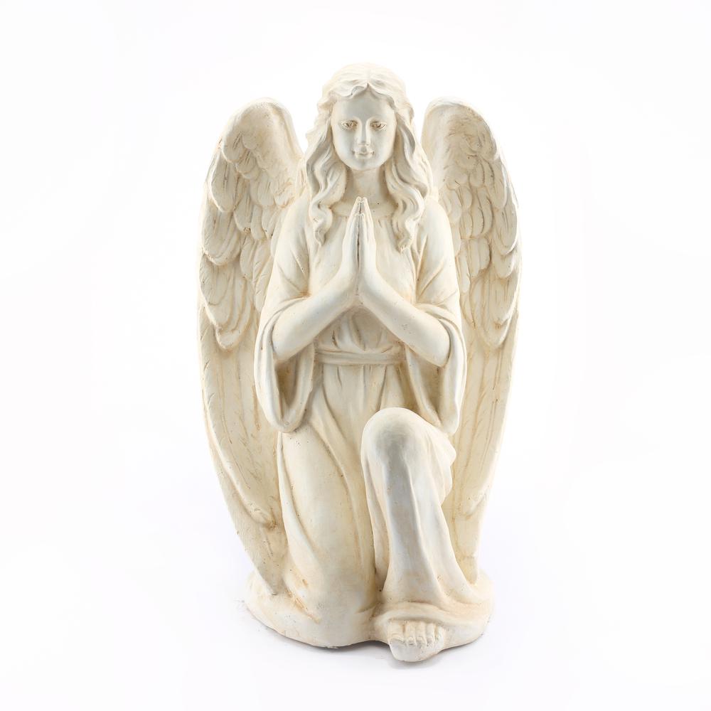 LuxenHome Off White MgO Kneeling Prayer Angel Garden Statue