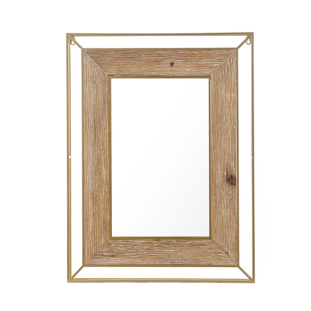 Gold Metal and Natural Wood Rectangular Frame Accent Wall Mirror