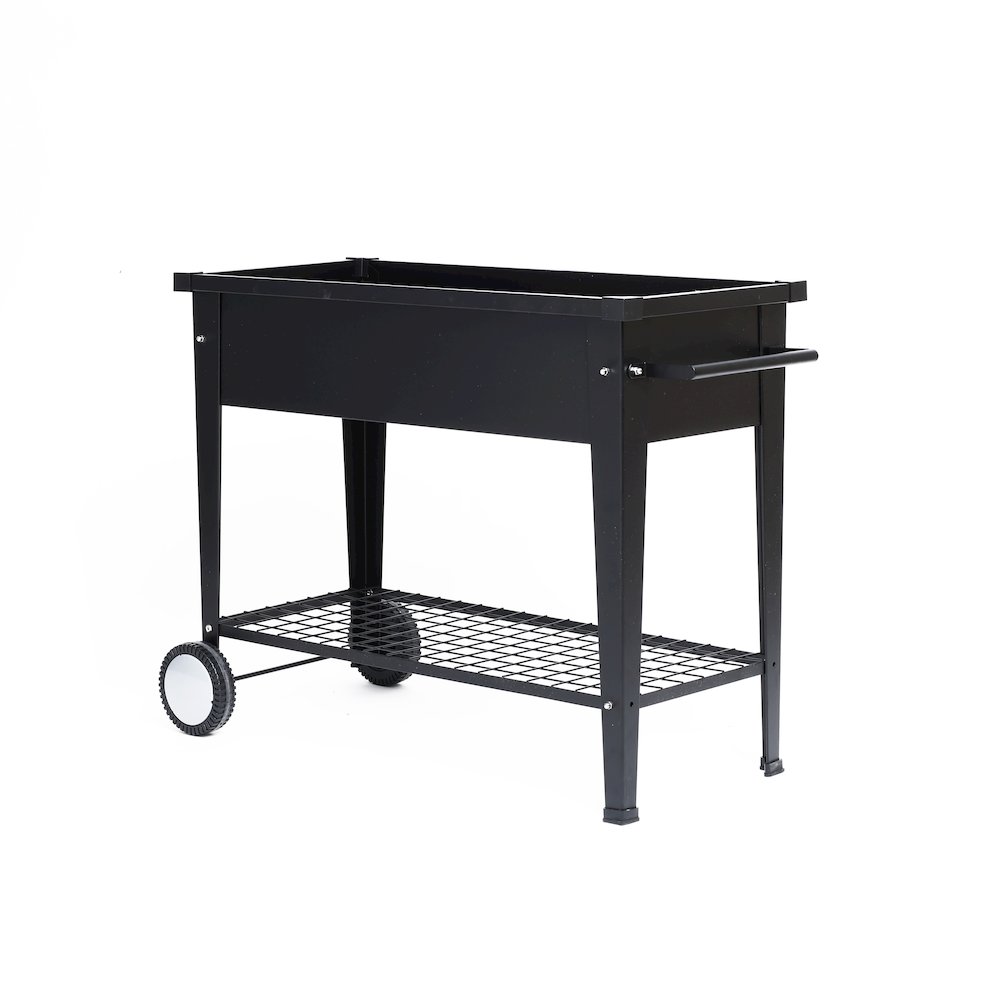 Black Mobile Metal Raised Garden Bed Planter Cart with Legs